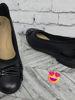 Clarks Collection Womens Black Ballet Flats 11 Shoes Leather Classic Minimalist